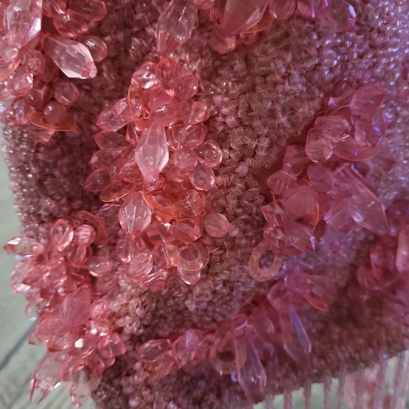 Handcrafted Beaded Bag Made in India Viral TikTok Purse Pink Floral Boho Fringe - Picture 6 of 12